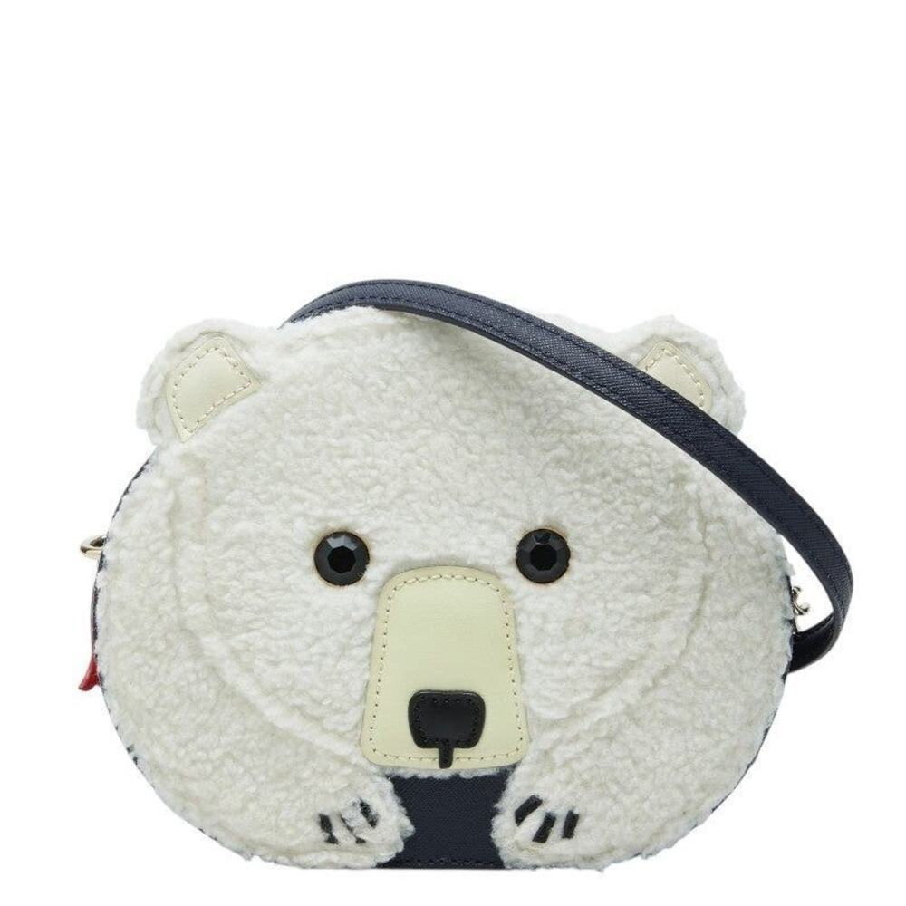 Kate Spade Cold Comfort Polar Bear Boa Leather Shoulder Bag Navy